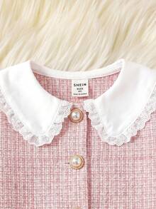 SHEIN 女童優雅通勤風圓領對比色蝴蝶結夾克與裙子套裝 - 粉色 - 查看 2