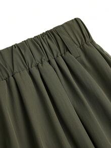 Sweetra Plus Size Women's Casual Traditional Commute Elegant Olive Green Summer Pants Vacation Formal - Khaki - View 5