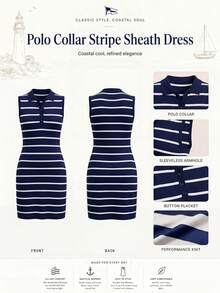 Nima Coro Spring Contrast Color Sleeveless Knit Dress - Blue and White - View 2
