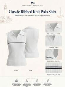 Nima Coro Women's Summer Elegant Preppy Classy Black And White Ribbed V-Neck Ribbed Texture Knit Contrast Trim Tank Top Sleeveless Casual Golf Tennis Commuter - White - View 2