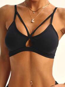 SHEIN Sujetador deportivo con espalda cruzada, absorción de impactos y elevación efectivas, sujetador de fitness para correr y yoga, pieza única - Negro - Ver 5