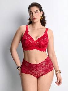 Sujetador con aros y encaje para mujer de talla grande - Rojo - Ver 2