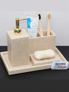 Resin Bathroom Set, Including Soap Dispenser, Toothbrush Holder, Rinse Cup, Soap Dish, Tray, Comb Rack Etc. Freely Configurable Bathroom Decor And Storage Accessories For Showroom/Display Bathroom Accessories Bathroom Organizer Fall Decor Back To School - Grey - View 4