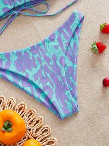 Swim Mod 女款夏季海灘紮染性感時尚比基尼兩件式泳衣套裝，無鋼圈 - 淡紫色 - 查看 4