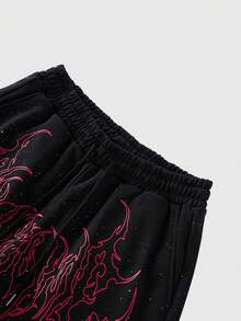 ROMWE MEN Street Life Celana Pendek Kasual Pria Musim Panas Motif Gothic - Hitam - View 5