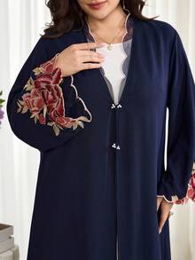 Al Najma Plus Size Women's Applique Decorated Long Sleeve Elegant Arabic Abaya - Navy Blue - View 4