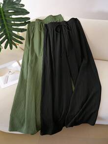 SHEIN Tall CURVE 两件套加大码纯色扭结口袋休闲宽松裤套装 - 彩色 - 查看 7