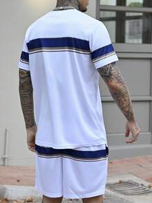 Devon Thys 男士夏季运动套装，涤纶针织圆领T恤和短裤套装，轻盈透气，弹性十足，纯色设计，适合训练和休闲穿着，也可作为礼物送给朋友。 - 彩色 - 查看 5