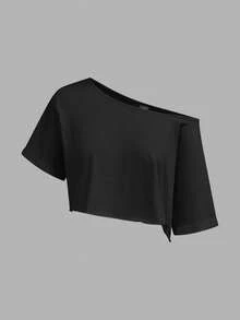 Tseoso 女款 95% 棉單肩寬領針織 T-shirt 2 件組 - 黑色，寬鬆，夏季職場基本款 - 彩色 - 查看 6