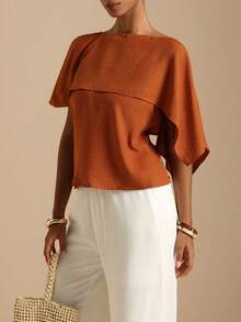 Elafinee Women's Summer Camisole Tank Top + Loose Asymmetrical Cape Shawl - Redwood - View 1