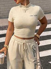 Muchica Plus Size Women 2pcs Set, Casual Embroidered Small Logo, Grey, Spring/Summer - Multicolor - View 5