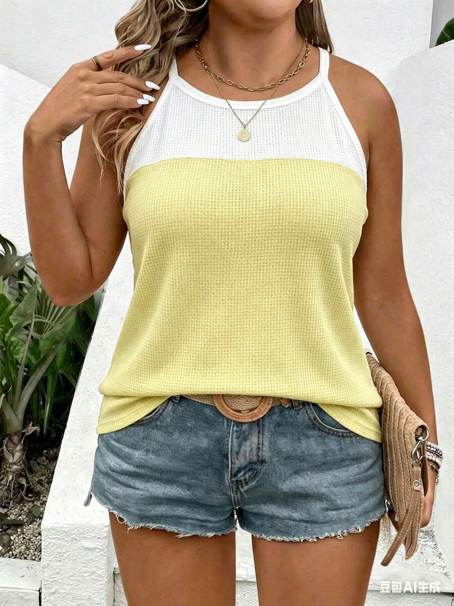 EMERY ROSE New Style Plus Size Women's Fashion Casual Versatile Colorblock Camisole - Multicolor - View 1