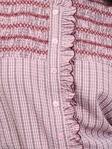 Nöista Blusa de rayas finas rosa con bordado de panal y volantes, estilo retro francés. Primavera, verano, otoño, top versátil, vuelta al colegio - Rosa - Ver 12