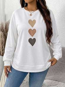 EMERY ROSE Sweatshirt Wanita Putih Campuran Katun dengan Gambar Hati - Lengan Panjang, Kasual, Musim Gugur - Putih - View 4