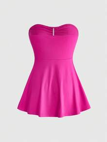 ROMWE Goth Top tubo ajustado versátil estilo Y2K Hot Girl - Rosa Fucsia - Ver 2