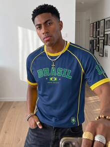 Gritte Field Vintage Brazil Football T-Shirt, American BRASIL 10 Number Print, Men's Graphic T-Shirt, Women's Graphic T-Shirt, Men's Fashion Sports Top, Football/Soccer Accessories - Multicolor - View 6