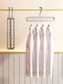 9-Hole Adjustable Foldable Clothes Hanger, Non-Slip Space-Saving Collapsible Garment Storage Rack In Solid Gray One Size Fits All, Ideal Wardrobe Organizer For Bedroom, Apartment, Dorm & Daily Family Clothing Arrangement - Grey - View 8