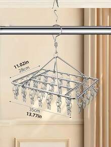 1PC Stainless Steel 40 Clips Polished Metal Swivel Hook Windproof Lock Detachable Clips Durable Sock Hanger Rustproof Heavy Duty Space Saving Multipurpose Laundry Drying Rack Indoor Outdoor Balcony Travel - Multicolor - View 4