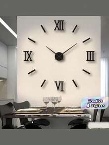 16/36/47 Inch Stylish Large Wall Clock, 2D & 3D Quartz Clock With Acrylic Mirror Number Stickers, Decorative Wall Watch For Living Room & Home Office, Perfect Gift & Dorm School Wall Decor - black - View 3