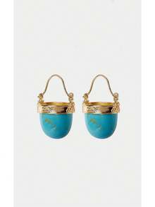 Noxbound 金黃色文藝復古時尚女款個性化耳環 - 孔雀藍 - View 1