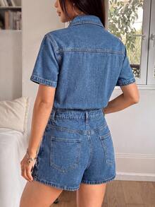 Rivivi Women's Summer Casual Denim Romper - Medium Wash - View 2