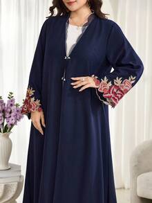 Al Najma Plus Size Women's Applique Decorated Long Sleeve Elegant Arabic Abaya - Navy Blue - View 1