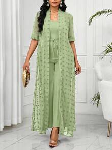 SHEIN Lady 女款優雅通勤綠色夾克與長褲兩件套 - 綠色 - 查看 5