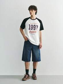 Sonviro Kaos Lengan Raglan Pria Ukuran Standar, Desain Grafis Retro Minimalis Kasual 1997, Cocok untuk Musim Semi & Musim Panas, Pakaian Olahraga - Hitam dan Putih - View 3