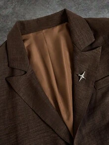 HIMLAND 男士巧克力色短版西裝外套與百褶寬腿長褲 2 件套裝，修身套裝 - 棕色 - 查看 6