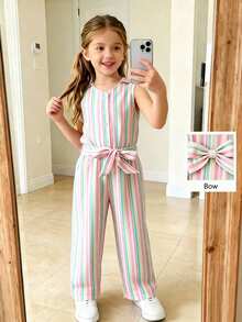 Tween Girls' Casual Striped Sleeveless Jumpsuit, Summer - Multicolor - View 5
