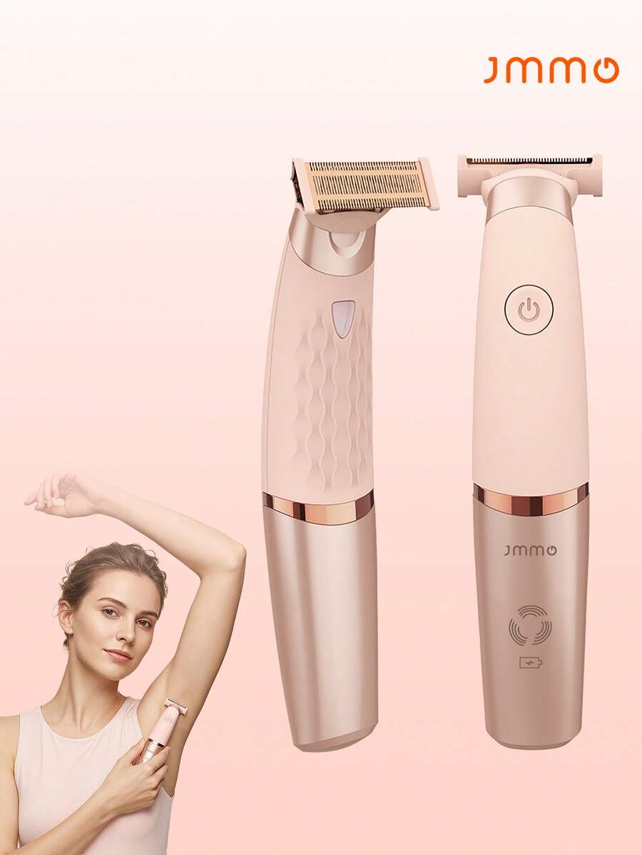 JMMO Electric Body Hair Trimmer For Women, Rechargeable Waterproof Shaver With 2 Replaceable Blades, Portable Bikini Underarm Leg Hair Removal Razor, Gentle Cordless Lady Grooming Tool - Pink - View 1