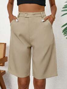 Aveloria Modichic Women's Tailored Pants High Waist Wide Leg A-Line Single Button Front Pleated Design With Side Pockets Elegant Business Casual Minimalist Beige Solid - Maroon - View 3