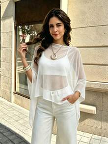 SHEIN Holidaya Women's Solid Color Casual Versatile Daily Wear Knit Top - White - View 6