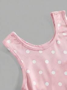 SHEIN 女童可愛夏季粉色針織拼接鏤空無袖蝴蝶結洋裝 - 粉色 - 查看 3