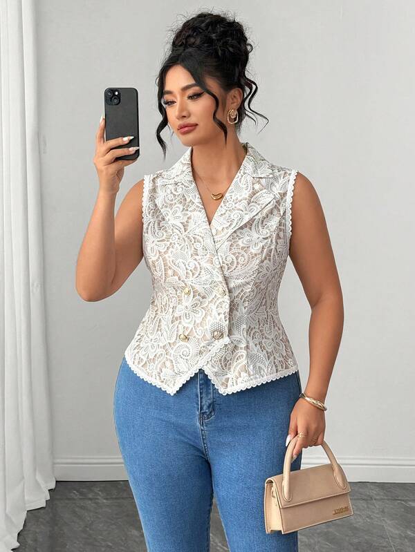 Elenzga Chaqueta de moda elegante para mujer con estampado digital de encaje sintético