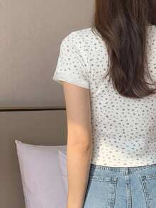 DAZY Women's Round Neck Solid Color Basic White Short Sleeve T-Shirt Spring Summer - Grey - View 2