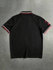 STYNVO 男士大尺碼字母條紋印花短袖休閒 Polo 衫 - 黑色 - 查看 2
