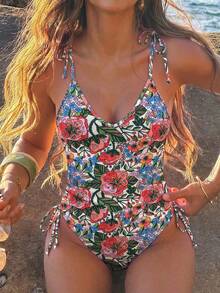 Swim Vcay Women's Spring/Summer Polka Dot Random Print Spaghetti Strap Tie One-Piece Swimsuit - Multicolor - View 3