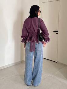 Solavon 女款拼色休閒百搭日常外出襯衫 - 藕粉色 - 查看 6