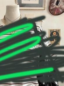SHEIN 條紋數位印花時尚極簡女款大尺碼長版圓領落肩T恤，送友禮物 - 彩色 - 查看 3