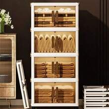 Boîte de rangement en plastique empilable à 5 niveaux avec couvercle - Armoire organisatrice, bac pliable de 32" de large, conteneur de rangement pliable, boîte organisatrice pour artisanat, convient pour la maison, le garde-manger, le bureau, le dortoir - transparent - Voir 5