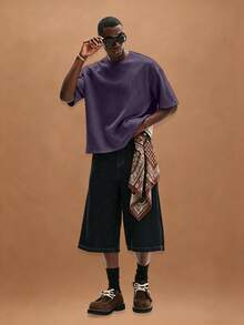 STYNVO 男士夏季休閒字母刺繡T恤 - 紫色 - 查看 4