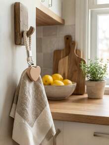 4 Packs Wooden Heart Towel Clips Kitchen Dishcloth Holder Bath Hand Towel Rack Non Slip Instant Hanging Rings Space Saving Versatile Hooks For Home Kitchen Bathroom Organization Storage Decorative Sturdy Grips Multipurpose Helper - Khaki - View 3
