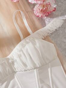 SHEIN Women's Solid Color Pleated Fashion Versatile Daily Camisole Bustier Top - White - View 6