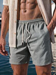 Ocevento Men's Striped Fashion Versatile Drawstring Waist Pocket Shorts - Multicolor - View 3