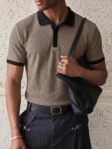 ESTAVOR Men's Casual Loose Fit Solid Color Polo Shirt, Brown, Standard Size, Summer - Brown - View 7