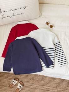 SHEIN 買2送1，兒童小男孩，小男孩3件組秋冬時尚學院風POLO衫多件裝 - 彩色 - 查看 2