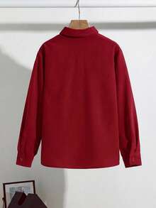 SHEIN Tween Boy Casual Long Sleeve Single-Breasted Solid Color Turn-Down Collar Shirt - Burgundy - View 2