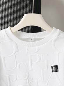 SHEIN 青少年男孩休閒字母壓紋圓領衛衣 - 白色 - 查看 4