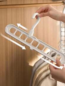 9-Hole Adjustable Foldable Clothes Hanger, Non-Slip Space-Saving Collapsible Garment Storage Rack In Solid Gray One Size Fits All, Ideal Wardrobe Organizer For Bedroom, Apartment, Dorm & Daily Family Clothing Arrangement - Grey - View 5